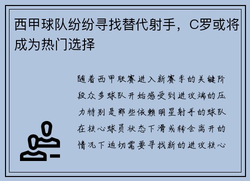 西甲球队纷纷寻找替代射手，C罗或将成为热门选择